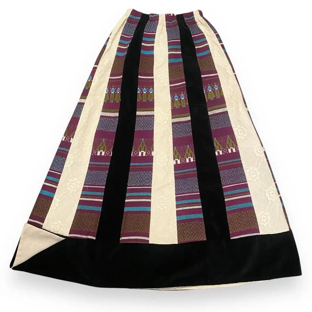 VNTG Chessa Davis Women's Maxi Skirt XS/S Multi Tapestry Velvet Lace 70s Boho - Picture 8 of 11